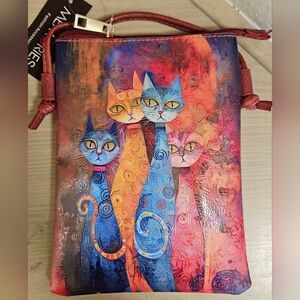 MEMORIES FASHION ACCESSORIES CATS KITTEN COLORFUL MESSENGER CELLPHONE POCKET BAG